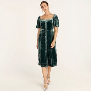 Jcrew- size 4, puff sleeve, midi, dark green, velvet Holiday dress. Like new